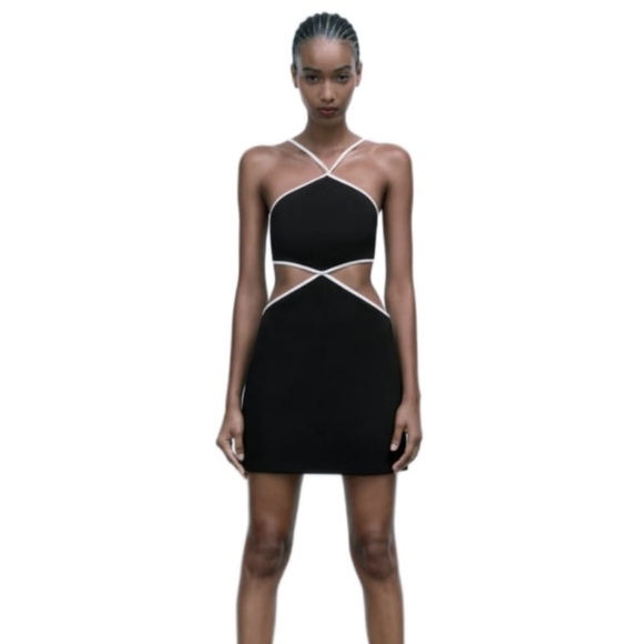 Zara Dresses & Skirts - ZARA HALTER CUT-OUT DRESS BLACK | 7984/707 SIZE M